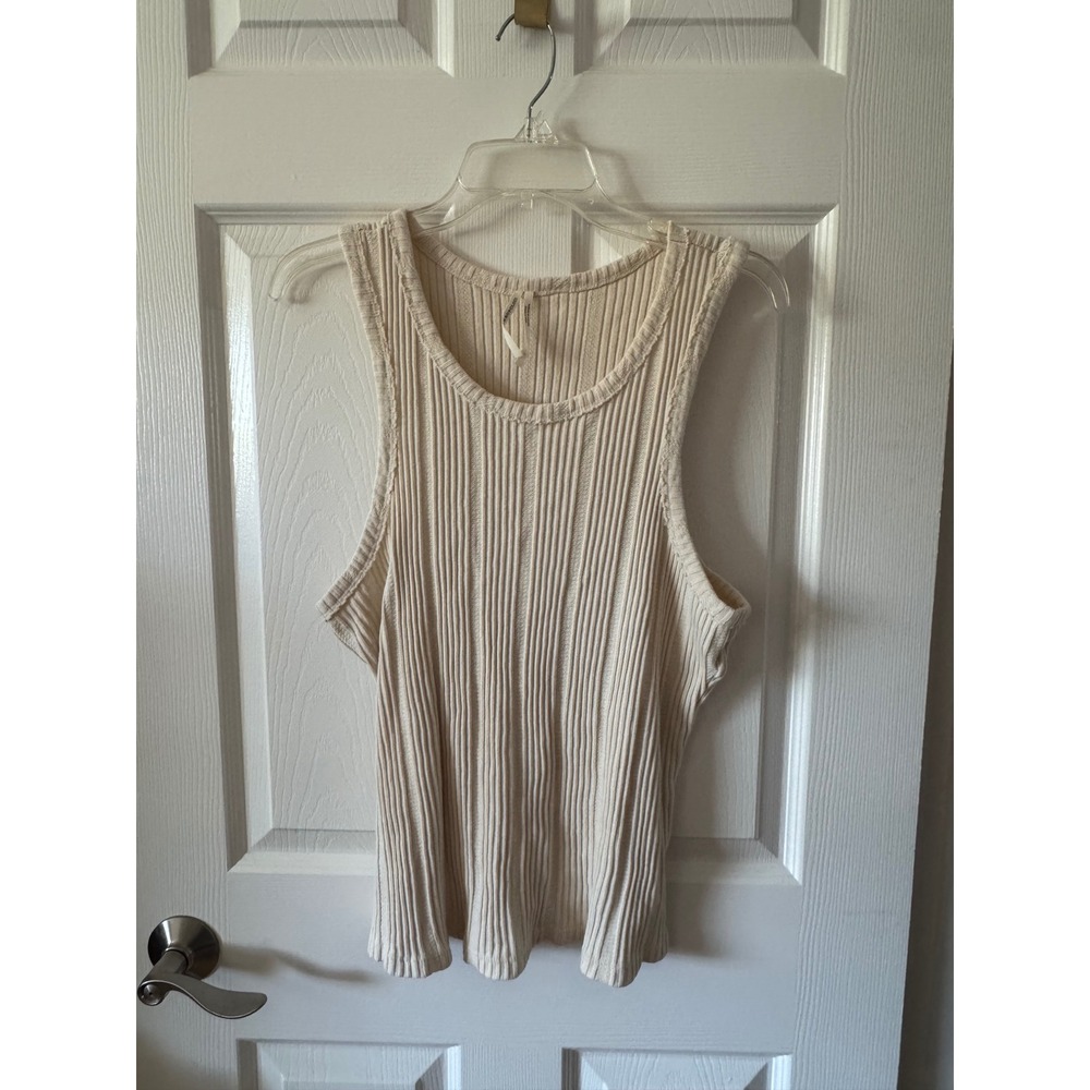Anthropologie Tank Top Womens X-Large Ivory Ribbed Scoop Neck Sleeveless Knit